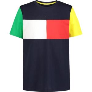 Tommy Hilfiger Boys’ Short Sleeve Graphic Crew Neck T-Shirt, Soft, Comfortable, Relaxed Fit(Navy Flag Block)
