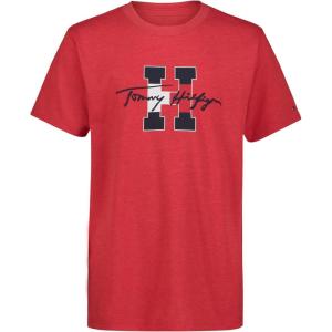 Tommy Hilfiger Boys’ Short Sleeve Graphic Crew Neck T-Shirt, Soft, Comfortable, Relaxed Fit(Script H Red Heather)