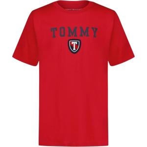 Tommy Hilfiger Boys’ Short Sleeve Graphic Crew Neck T-Shirt, Soft, Comfortable, Relaxed Fit(Sophomore Scarlet Sage)