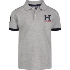 Tommy Hilfiger Boys’ Short Sleeve Pique Matt Polo Button Shirt(Grey Heather)