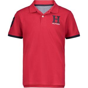 Tommy Hilfiger Boys’ Short Sleeve Pique Matt Polo Button Shirt(Scarlet Sage)