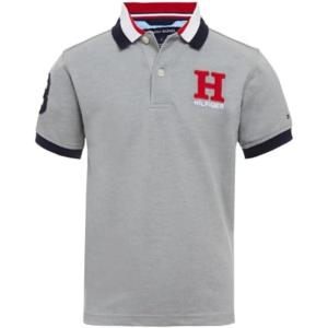 Tommy Hilfiger Boys Short Sleeve Premium Pique Polo Shirt, Button Closure, Soft & Comfortable(Grey Heather)