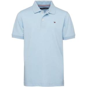 Tommy Hilfiger Boys Short Sleeve Premium Pique Polo Shirt, Button Closure, Soft & Comfortable(Ivy Stretch Capri Blue)