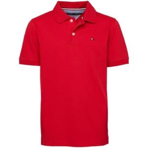 Tommy Hilfiger Boys Short Sleeve Premium Pique Polo Shirt, Button Closure, Soft & Comfortable(Ivy Stretch Regal Red)