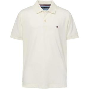 Tommy Hilfiger Boys Short Sleeve Premium Pique Polo Shirt, Button Closure, Soft & Comfortable(White Stretch)