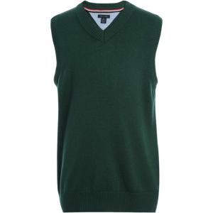 Tommy Hilfiger Boys Sleeveless Ribbed V-Neck Sweater Vest, Kids School Uniform(Hunter)