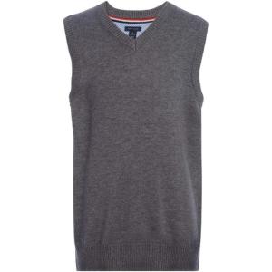 Tommy Hilfiger Boys Sleeveless Ribbed V-Neck Sweater Vest, Kids School Uniform(Medium Grey Heather)