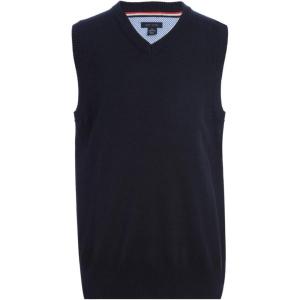 Tommy Hilfiger Boys Sleeveless Ribbed V-Neck Sweater Vest, Kids School Uniform(Navy)