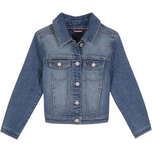 Tommy Hilfiger Girl’s Classic Jean Jacket, Denim Coat With Embroidered Logo & Front Pockets(Dekalb Wash)