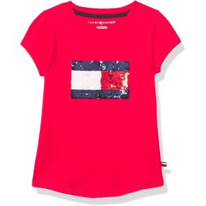 Tommy Hilfiger Girls Fem Fit Short Sleeve Everyday Kids School Uniform Tee(Chinese Red 620)