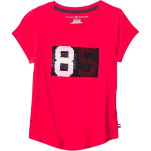 Tommy Hilfiger Girls Fem Fit Short Sleeve Everyday Kids School Uniform Tee(Chinese Red 85)