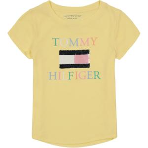 Tommy Hilfiger Girls Fem Fit Short Sleeve Everyday Kids School Uniform Tee(Lemonade Flag)