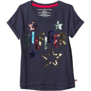 Tommy Hilfiger Girls Fem Fit Short Sleeve Everyday Kids School Uniform Tee(Navy Blazer 33g)