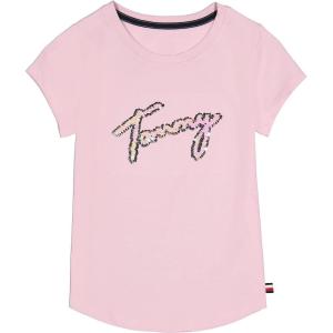 Tommy Hilfiger Girls Fem Fit Short Sleeve Everyday Kids School Uniform Tee(Rose Script)