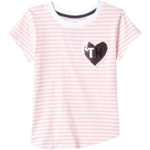 Tommy Hilfiger Girls Fem Fit Short Sleeve Everyday Kids School Uniform Tee(Rose Shadow Heart)