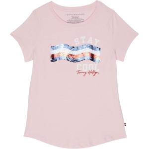 Tommy Hilfiger Girls Fem Fit Short Sleeve Everyday Kids School Uniform Tee(Stay Cool Wave)