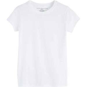 Tommy Hilfiger Girls Fem Fit Short Sleeve Everyday Kids School Uniform Tee(White)