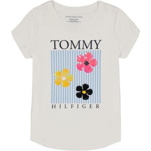 Tommy Hilfiger Girls Fem Fit Short Sleeve Everyday Kids School Uniform Tee(White Daisy)