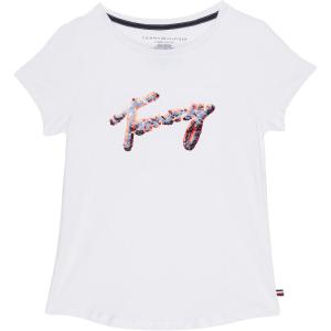 Tommy Hilfiger Girls Fem Fit Short Sleeve Everyday Kids School Uniform Tee(White Script)
