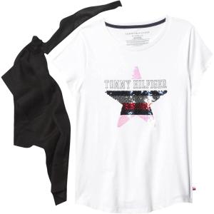 Tommy Hilfiger Girls Fem Fit Short Sleeve Everyday Kids School Uniform Tee(White Star)