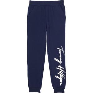 Tommy Hilfiger Girls Fleece Jogger Sweatpants with Ribbed Cuffs & Functional Side Pockets(Navy Script)