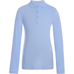Tommy Hilfiger Girls Long Sleeve Fitted Interlock Polo School Uniform Shirt(Light Blue)