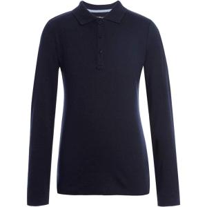 Tommy Hilfiger Girls Long Sleeve Fitted Interlock Polo School Uniform Shirt(Navy)