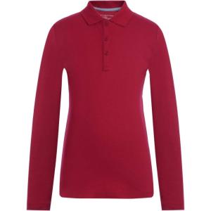 Tommy Hilfiger Girls Long Sleeve Fitted Interlock Polo School Uniform Shirt(Red)