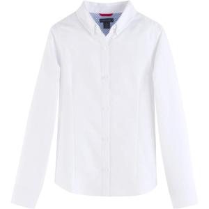 Tommy Hilfiger Girl’s Long Sleeve Oxford Girls Buttondown Collar Blouse(White)