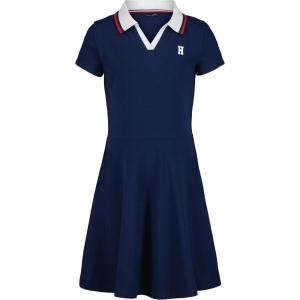 Tommy Hilfiger Girls Short Sleeve Knit Polo Dress, Everyday Casual Wear, Soft & Comfortable Fit(Johnny Collar Medieval Blue)