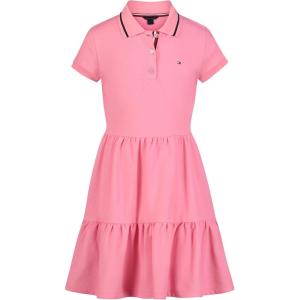 Tommy Hilfiger Girls Short Sleeve Knit Polo Dress, Everyday Casual Wear, Soft & Comfortable Fit(Tiered Morning Glory)