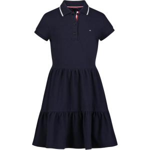 Tommy Hilfiger Girls Short Sleeve Knit Polo Dress, Everyday Casual Wear, Soft & Comfortable Fit(Tiered Navy Blazer)