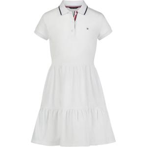 Tommy Hilfiger Girls Short Sleeve Knit Polo Dress, Everyday Casual Wear, Soft & Comfortable Fit(Tiered White)