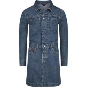 Tommy Hilfiger Girls Short Sleeve Lightweight Denim Dress, Collared with Cinched Waist(Dekalb Wash)