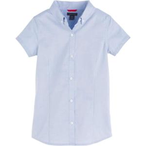 Tommy Hilfiger Girls Short Sleeve Oxford Buttondown Blouse School Uniform(Blue)
