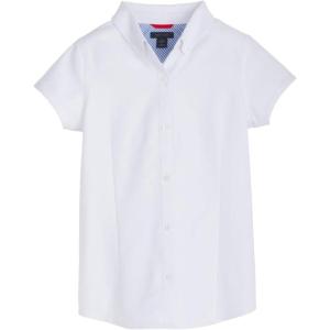 Tommy Hilfiger Girls Short Sleeve Oxford Buttondown Blouse School Uniform(White)