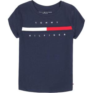Tommy Hilfiger Girls Short Sleeve T-Shirt with Flag Logo, Cotton Blend Tee with Tagless Interior(Navy Blazer)