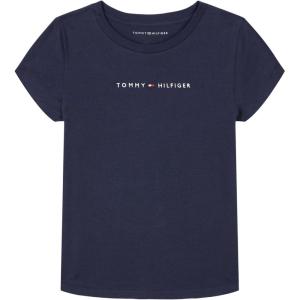 Tommy Hilfiger Girls Short Sleeve T-Shirt with Flag Logo, Cotton Blend Tee with Tagless Interior(Navy/Classic Logo)