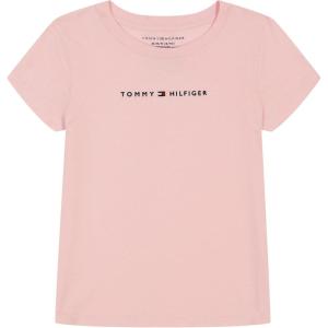 Tommy Hilfiger Girls Short Sleeve T-Shirt with Flag Logo, Cotton Blend Tee with Tagless Interior(Pink/Classic Logo)