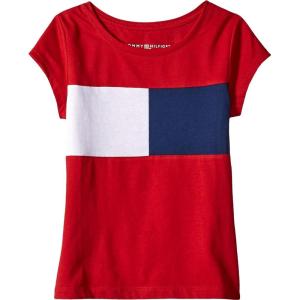 Tommy Hilfiger Girls Short Sleeve T-Shirt with Flag Logo, Cotton Blend Tee with Tagless Interior(Regal Red 4053)