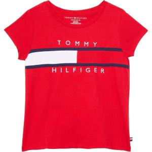 Tommy Hilfiger Girls Short Sleeve T-Shirt with Flag Logo, Cotton Blend Tee with Tagless Interior(Regal Red)