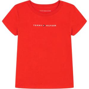 Tommy Hilfiger Girls Short Sleeve T-Shirt with Flag Logo, Cotton Blend Tee with Tagless Interior(Tommy Red/Classic Logo)