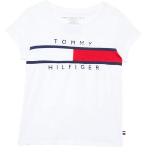 Tommy Hilfiger Girls Short Sleeve T-Shirt with Flag Logo, Cotton Blend Tee with Tagless Interior(White)