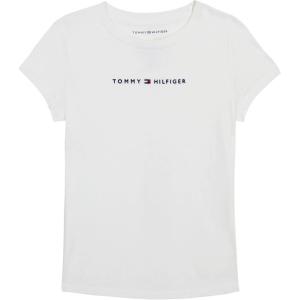Tommy Hilfiger Girls Short Sleeve T-Shirt with Flag Logo, Cotton Blend Tee with Tagless Interior(White/Classic Logo)