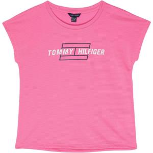 Tommy Hilfiger Girls Sport Short Sleeve T-Shirt, Crew Neckline, Lightweight & Stretchy(Plum Flag Mesh)