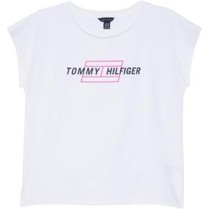 Tommy Hilfiger Girls Sport Short Sleeve T-Shirt, Crew Neckline, Lightweight & Stretchy(White Flag Mesh)