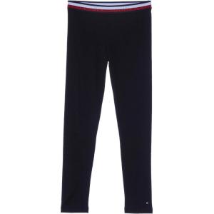 Tommy Hilfiger Girls Stretch Jersey Leggings, Full-Length Pants with Classic Logo Trimming(Black)