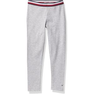 Tommy Hilfiger Girls Stretch Jersey Leggings, Full-Length Pants with Classic Logo Trimming(Grey Global)