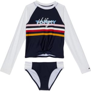Tommy Hilfiger Girls Two-Piece Long Sleeve Rashguard & Bikini Swimsuit Set with UPC 50+ Sun Protection, Quick Drying Bathing Suit