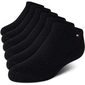 Tommy Hilfiger Kids Athletic Socks – 6 Pack Breathable No Show Low Cut Ankle Socks for Boys and Girls (Sizes: S-L)(Black)